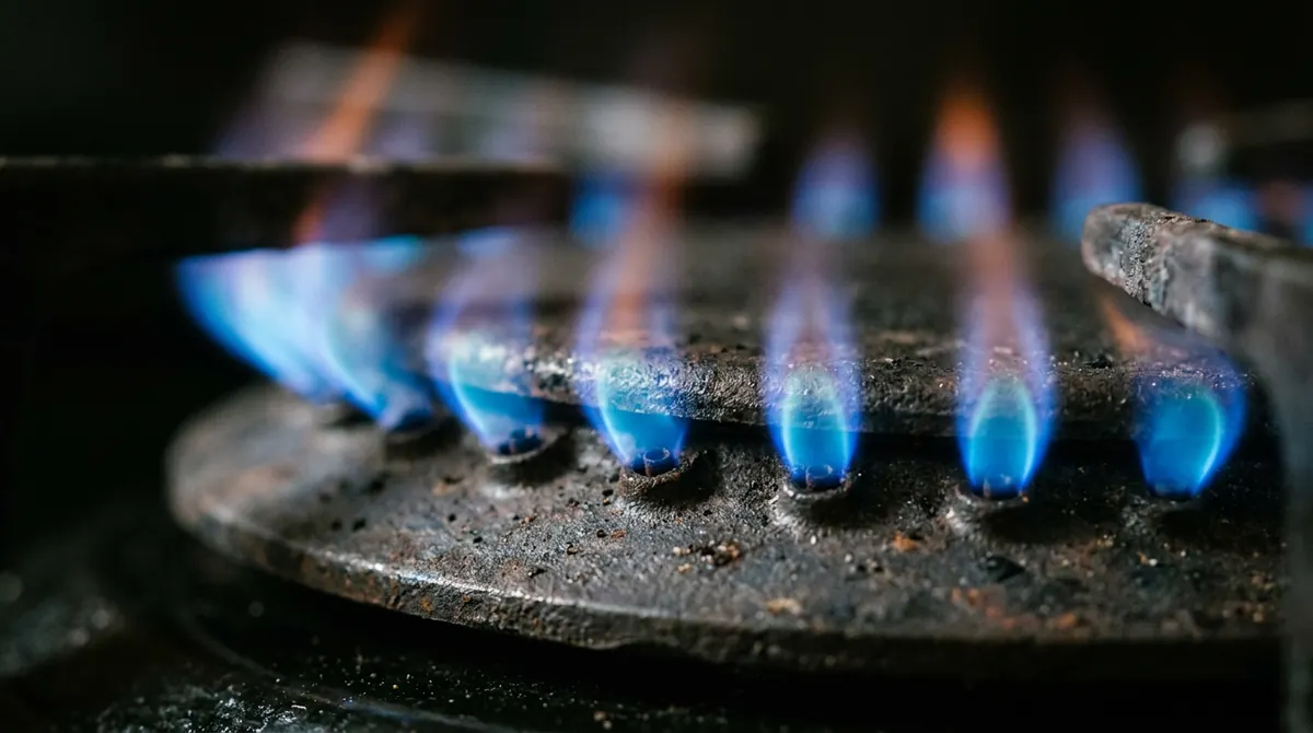 Blue Burner Flames | Music City HVAC A macro of steady blue gas burner flames with a faint orange tip against a dark background